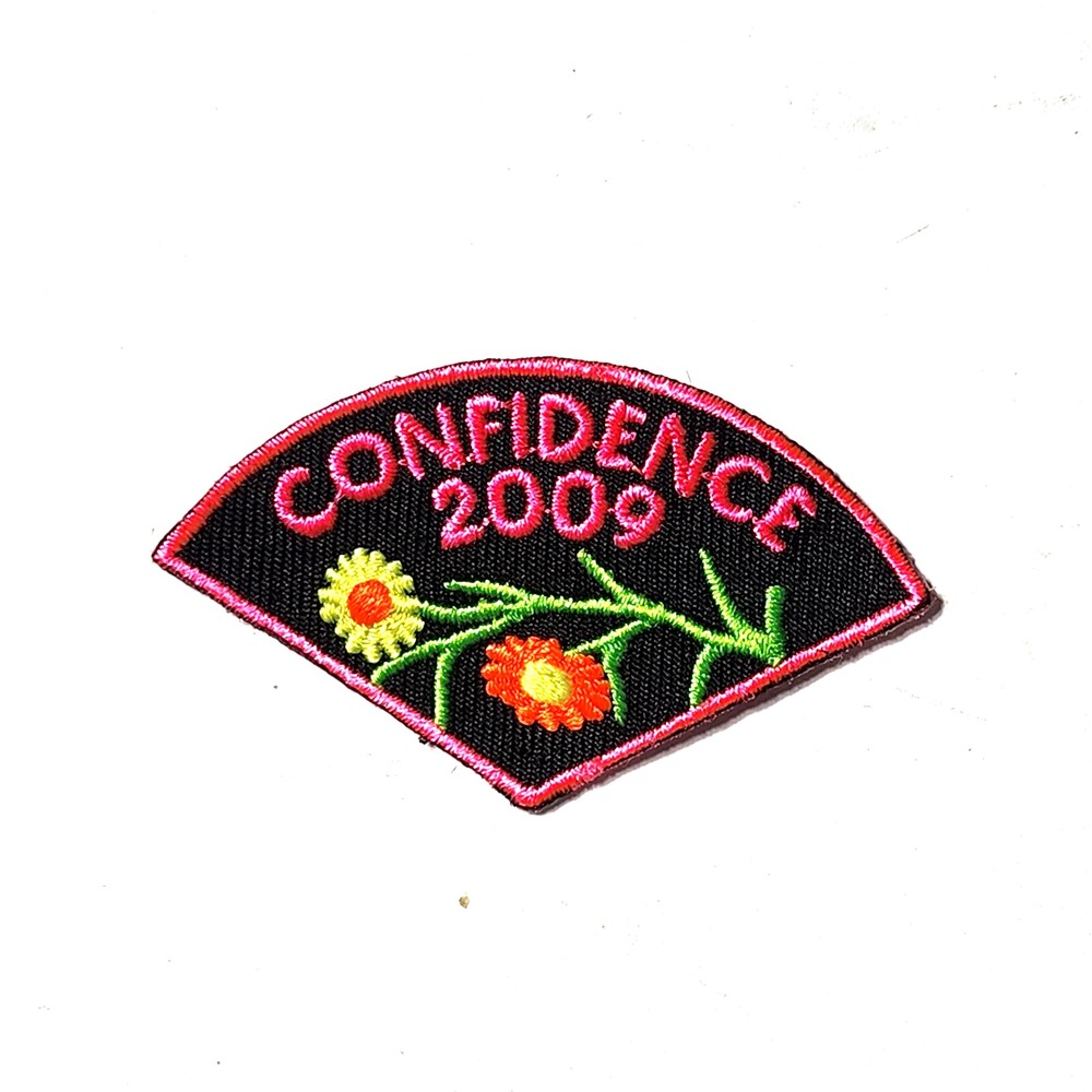 Girl Scouts Patch Confidence 2009 Flowers Black Green Pink 2.5"